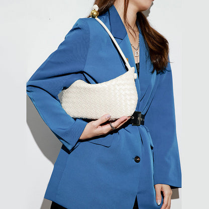 Fashion casual armpit bag ladies solid color single shoulder dumpling hobo woven bag for women