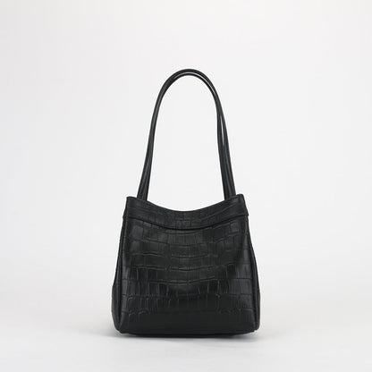 New Top Grain Leather Female Elegant Leather Crocodile Pattern Handbags Cowhide Purses Bucket Bags