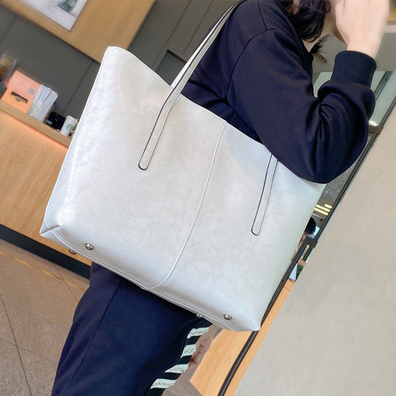 2026 new leather bag waxed leather bag cowhide leather handbag shoulder tote bags