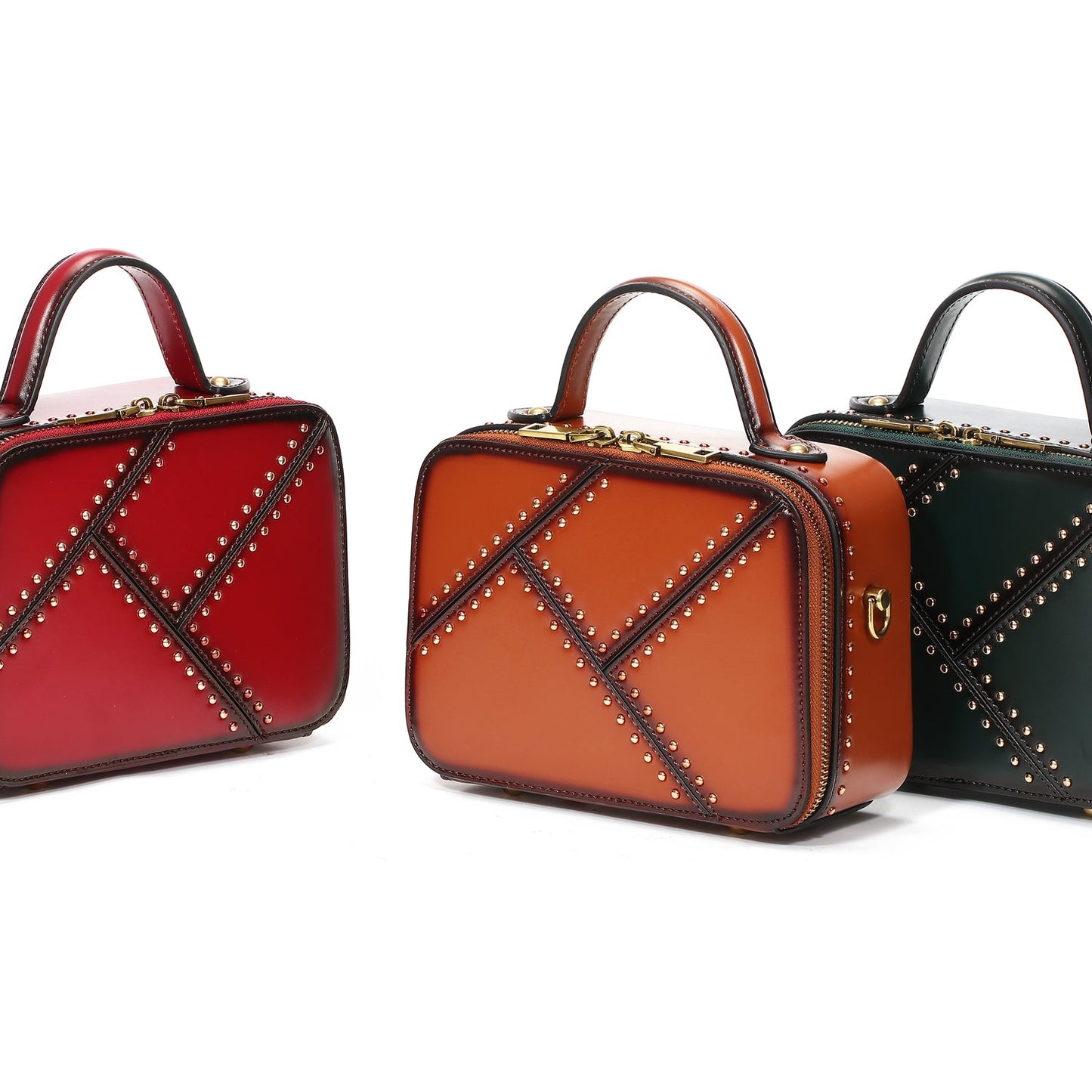 Rivet Crossbody Zipper Clutch Crossbody Bags Leather Shoulder Geunine Leather