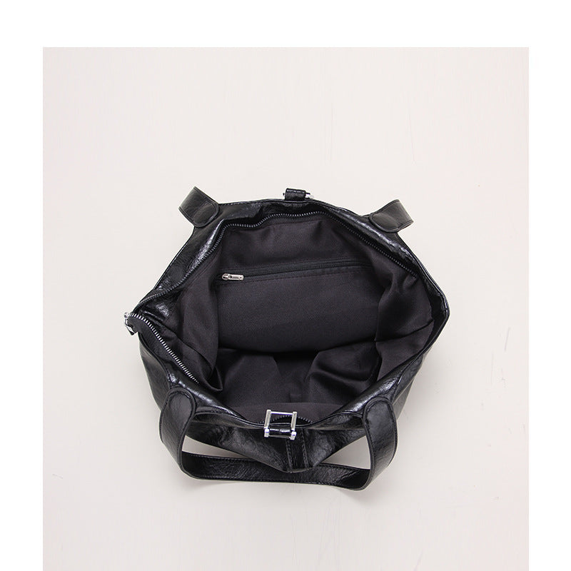 Retro Tote Basket Bag with Lock Large Capacity Bucket Bag Soft PU Leather Shoulder Bag for Women