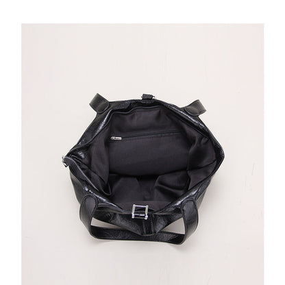 Retro Tote Basket Bag with Lock Large Capacity Bucket Bag Soft PU Leather Shoulder Bag for Women