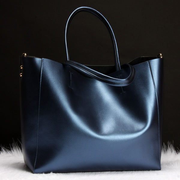 Women Real Leather Bag Fashion Tote Bag Ladies Handbag Gold Silver Tote Bag