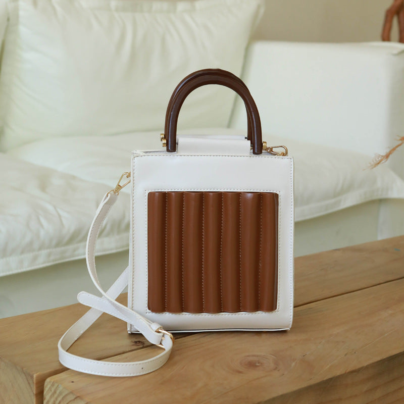 New style bag pleated wooden handle handbag female small square bag portable messenger bag