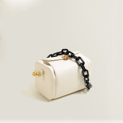 Newest Contrast Color Box PU Leather Clutch Bag Korean Style Sling Crossbody Shoulder Bag With Acrylic Chain