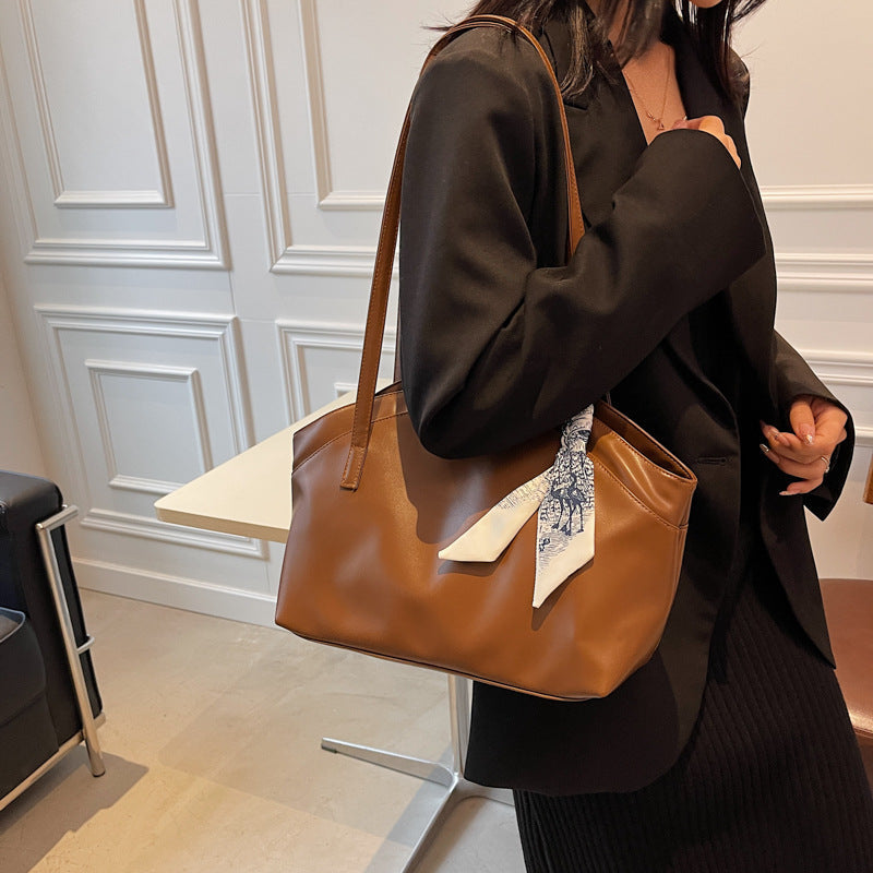 2026 new Korean simple large-capacity tote bag silk scarf hanging decoration bag high-grade texture shoulder tote bag for ladies