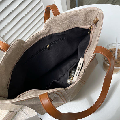 New Fashion Simple Tote Bag Retro Large Capacity Portable Soft Faux Leather Tote Shoulder Bag for Women