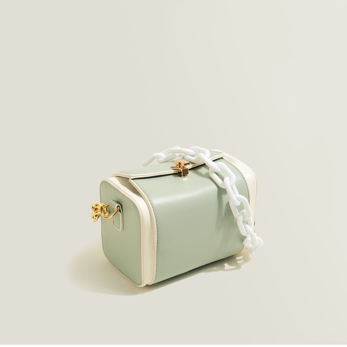 Newest Contrast Color Box PU Leather Clutch Bag Korean Style Sling Crossbody Shoulder Bag With Acrylic Chain