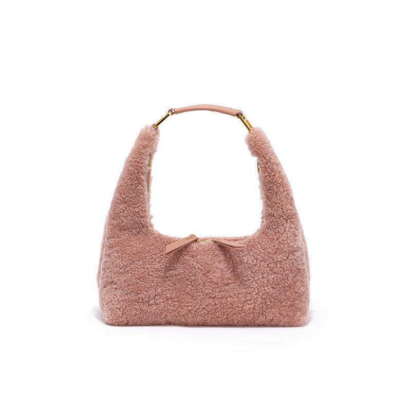 2026 Designer High Quality Cute Lamb Fur Hand Bag Crossbody Chain Bag for Ladies Soft Fluffy Lambwool Shoulder Bag