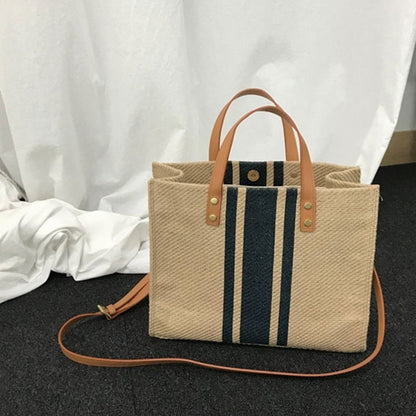 Women Stripe Canvas Bags Handbag Casual Female Tote Ladies Shoulder Bag Large Messenger Bag