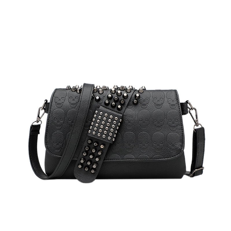Chain women’s Bag 2026 female bag rivet black skull shoulder handbags oblique cross shoulder bag