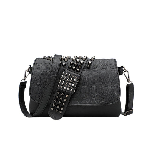 Chain women’s Bag 2026 female bag rivet black skull shoulder handbags oblique cross shoulder bag