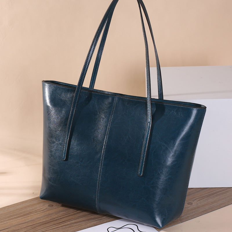 2026 new leather bag waxed leather bag cowhide leather handbag shoulder tote bags