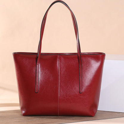 2026 new leather bag waxed leather bag cowhide leather handbag shoulder tote bags