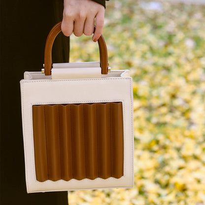 New style bag pleated wooden handle handbag female small square bag portable messenger bag