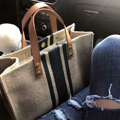Women Stripe Canvas Bags Handbag Casual Female Tote Ladies Shoulder Bag Large Messenger Bag