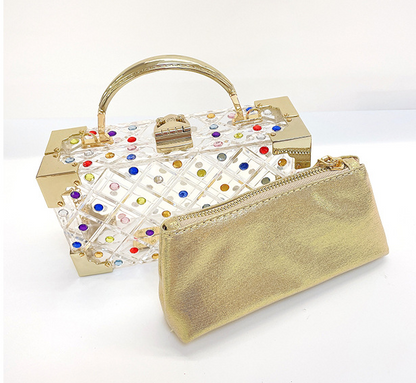 Luxury Party Prom Woman Acrylic Casual Box Clutch Purse Evening Bag 2 in 1