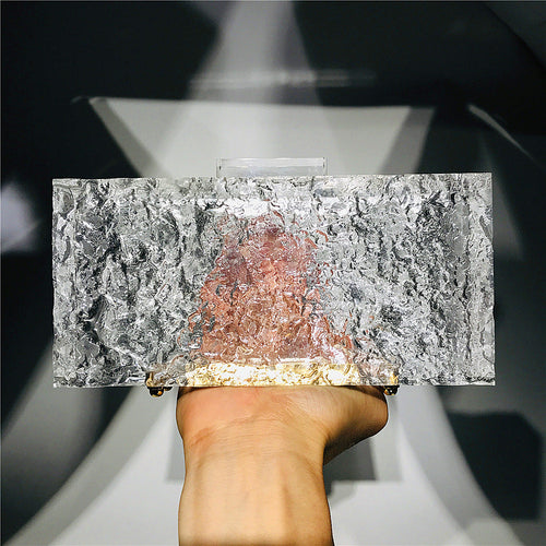 New Dinner Bag Transparent Ice Crack Acrylic Women’s Bag Crystal Clutch